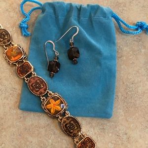 Jewelry - Crystal Bead Earrings & Goldtone Flower Bracelet Jewelry - Crystal Bead Earrings & Goldtone Flower Bracelet